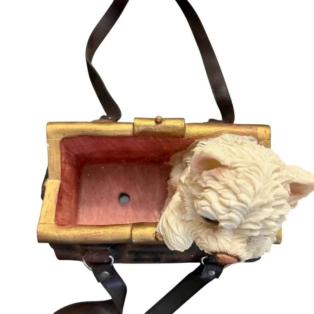 Vintage Westie Dog Purse Planter Resin Basket Faux Leather Handles Terrier Decor